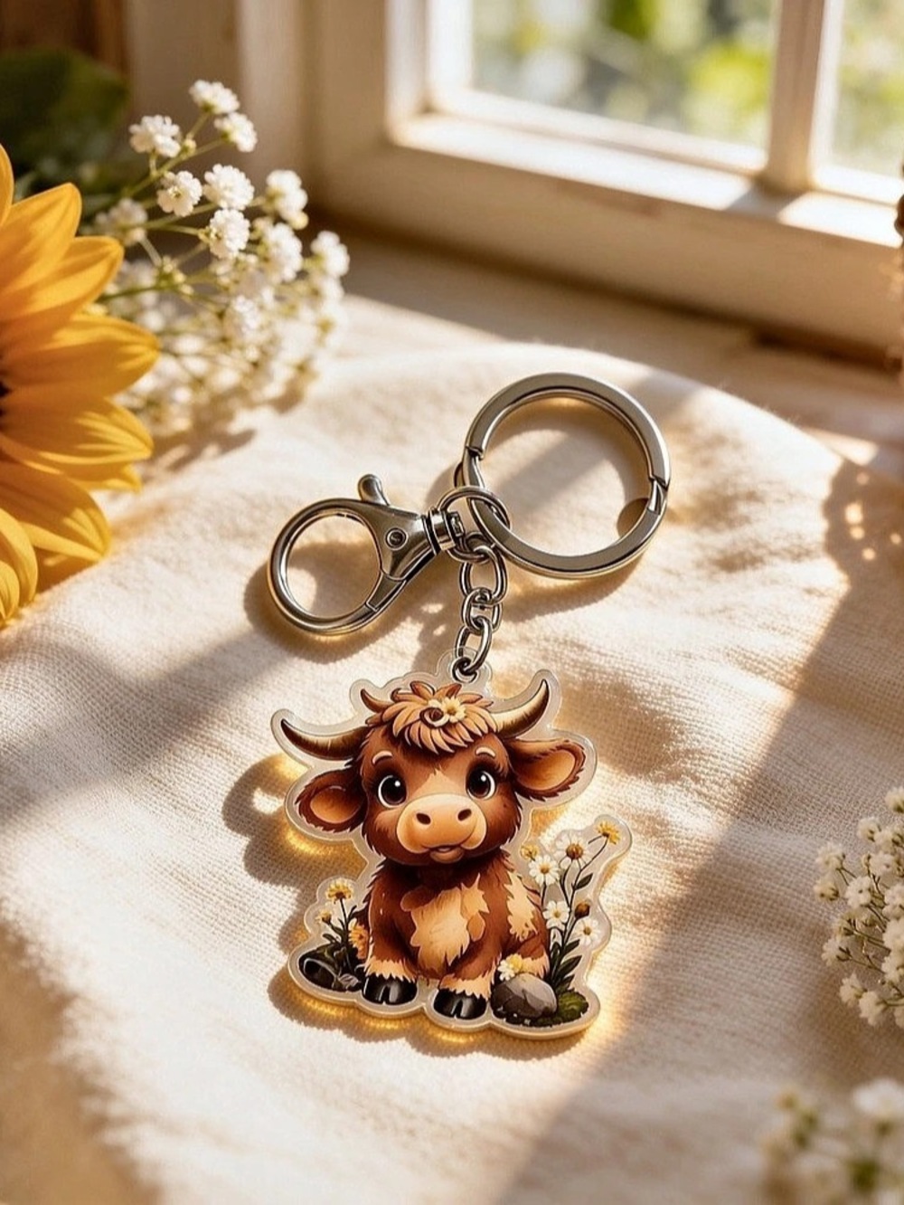 Highland Cow Keychain Brown & Gold NWT
